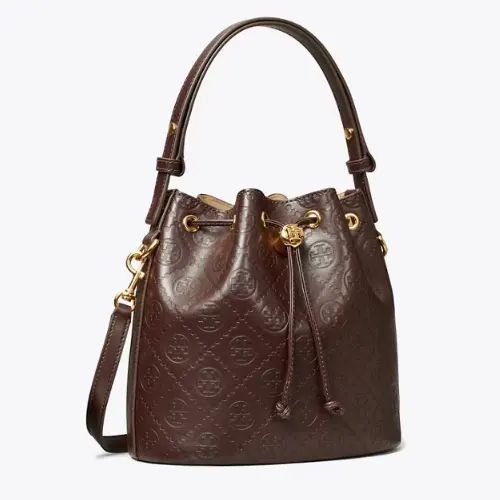 满$700享6.5折！Tory Burch 汤丽柏琦 棕色皮革 老花水桶包