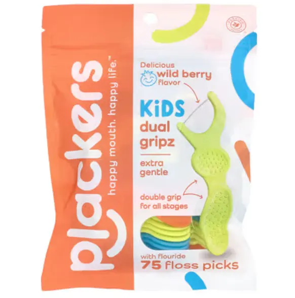Plackers 儿童双重含氟牙线水果奶昔味75支