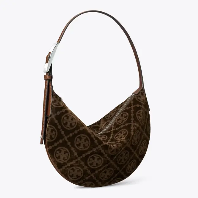 Tory Burch 汤丽柏琦 老花月牙包 深棕色