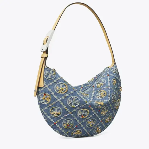 时尚又精致！Tory Burch 汤丽柏琦 单宁刺绣月牙包