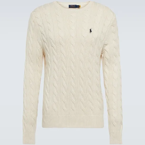 POLO RALPH LAUREN 拉夫劳伦奶白色男款绞花毛衣