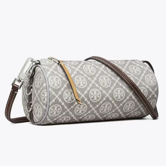上新！Tory Burch 汤丽柏琦 T MONOGRAM 珍珠灰老花笔筒包