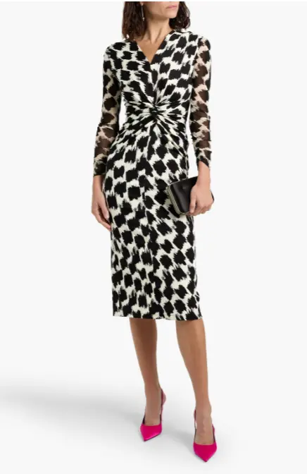 DVF Libra 扭纹印花弹力平纹针织中长连衣裙