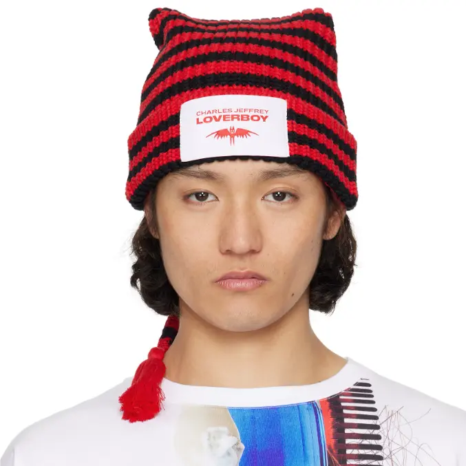 中站含税！Charles Jeffrey LOVERBOY 红色 & 黑色 Sloppy Giuseppe 毛线帽