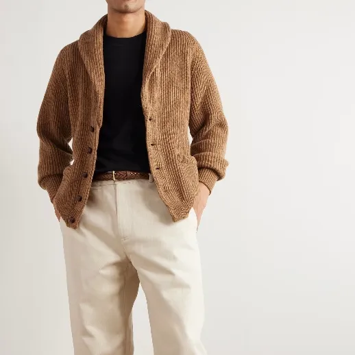 DRAKE'S 修身披肩领罗纹羊毛开衫