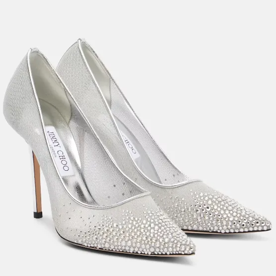JIMMY CHOO Love 100 银色水晶高跟鞋