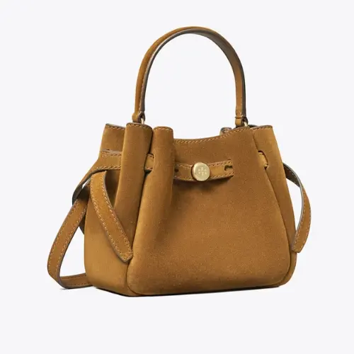 新型号!Tory Burch 汤丽柏琦 mini Romy 麂皮水桶包