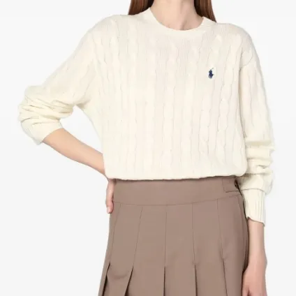 POLO RALPH LAUREN 拉夫劳伦奶白色粗绞花针织圆领毛衣