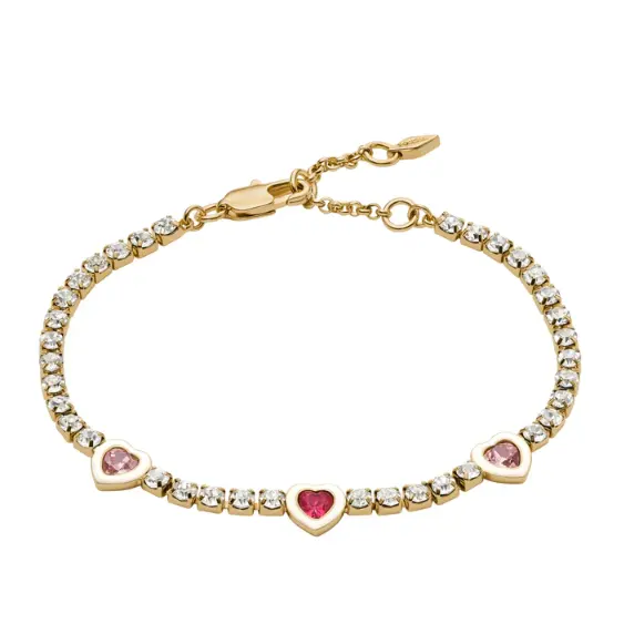 Fossil 金色黄铜心形网球手链