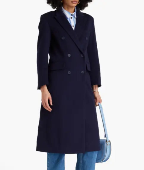 MAJE 双排扣拉绒羊毛混纺毛呢大衣