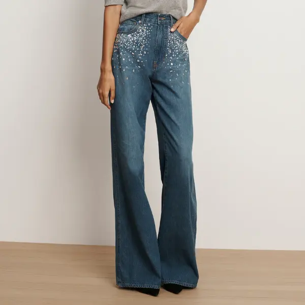Veronica Beard Kasey Crystal 阔腿牛仔裤