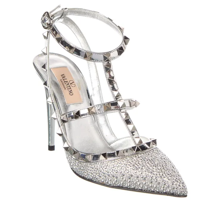 Valentino 华伦天奴 银色铆钉高跟鞋