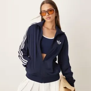 Adidas Originals 阿迪达斯三叶草银色海军蓝运动外套