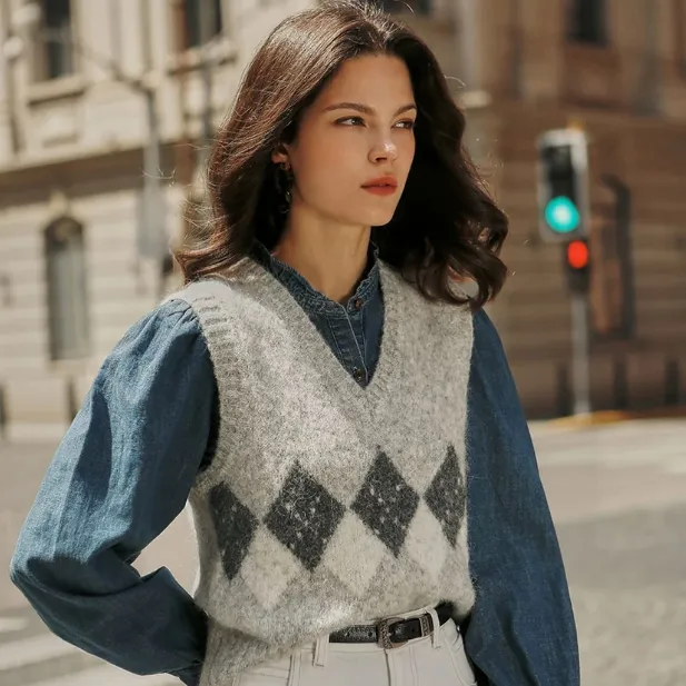 田曦薇同款 Petite Studio 灰色针织马甲