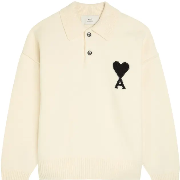 Ami Paris 徽标嵌花羊毛Polo毛衣