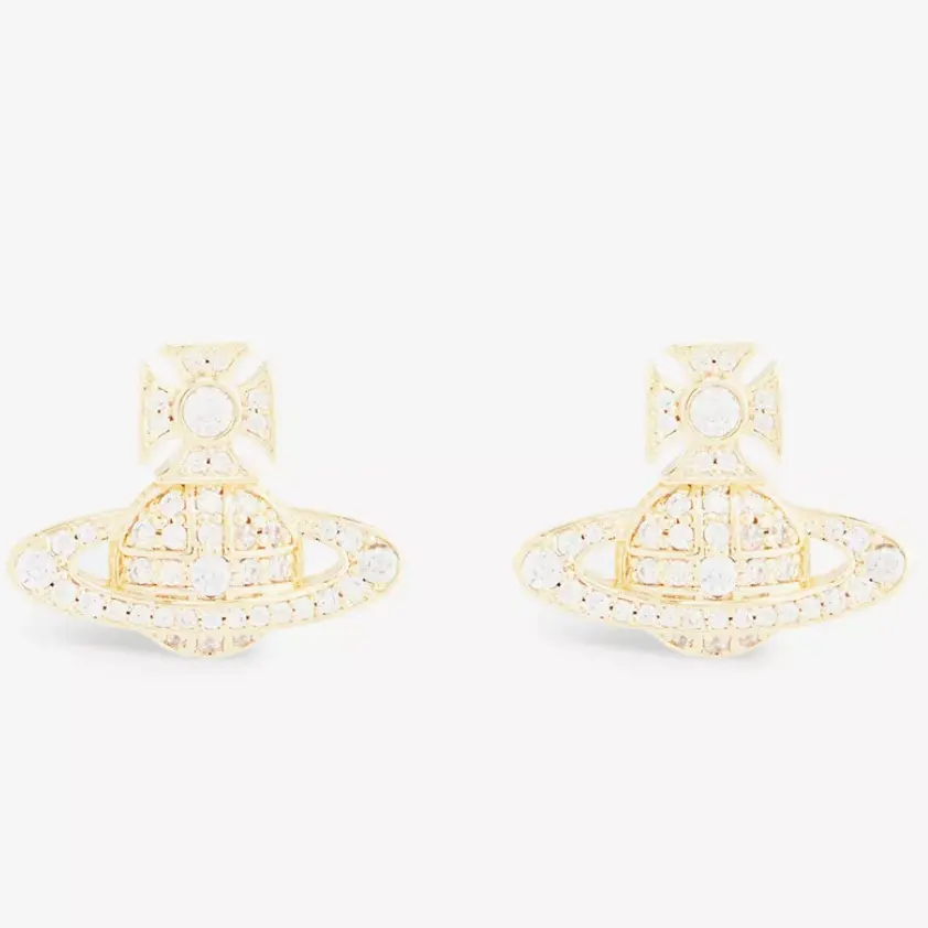 Vivienne Westwood 西太后 金色带钻土星浮雕耳环