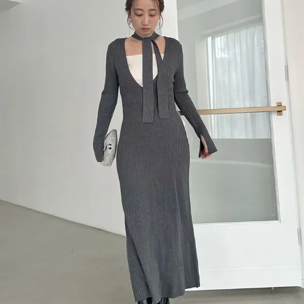 Snidel 细节针织长裙 围巾款