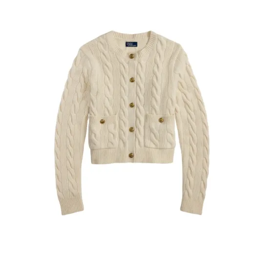 Polo Ralph Lauren 拉夫劳伦粗绞花针织扣角领开衫