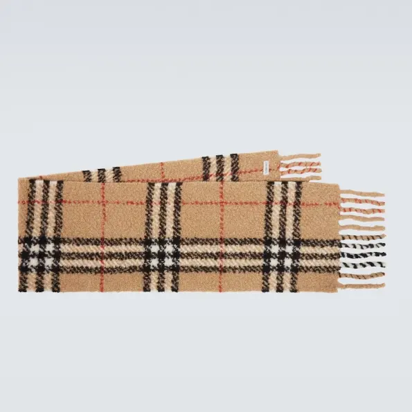 BURBERRY 巴宝莉格纹流苏羊毛混纺围巾
