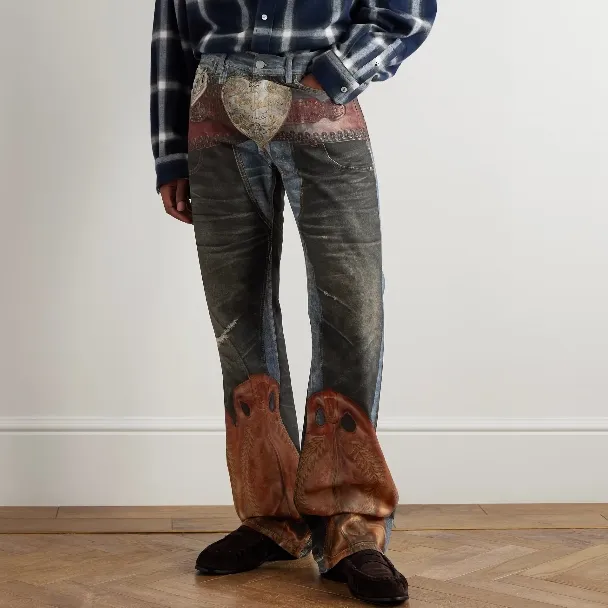 展轩同款 ACNE STUDIOS 心形扣3D错视觉直筒裤