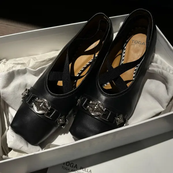 38/39少量补货！Toga Pulla 交叉黑银芭蕾鞋