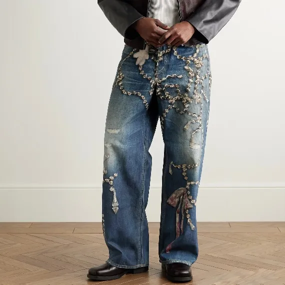 ACNE STUDIOS 水晶度蝴蝶结3D错视小熊印花牛仔裤