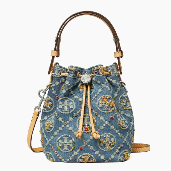 官网断货！Tory Burch 汤丽柏琦 新款 单宁珠饰 水桶包