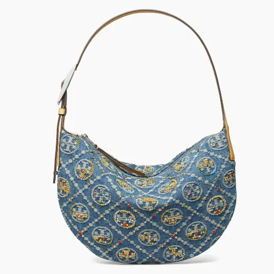 官网断货！Tory Burch 汤丽柏琦 新款 单宁珠饰 月牙包