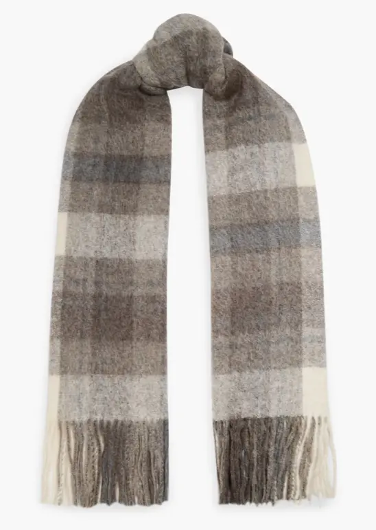 BRUNELLO CUCINELLI 流苏格子羊驼毛羊毛混纺围巾
