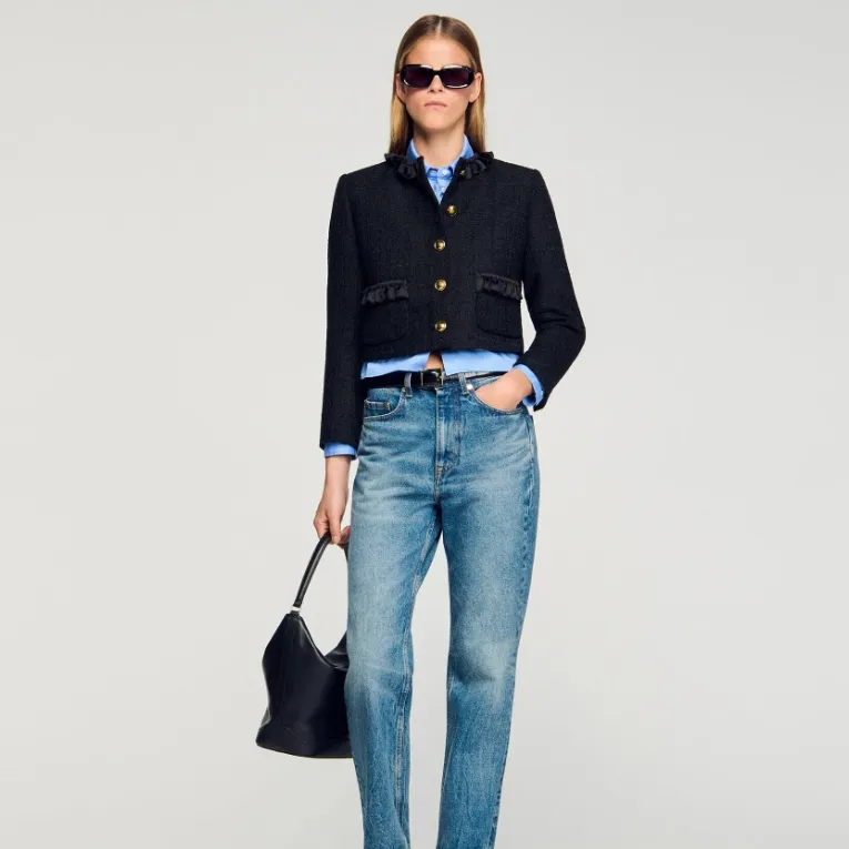 Sandro 荷叶边粗花呢外套