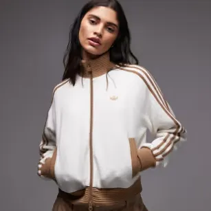 Adidas 阿迪达斯高领条纹拉链针织衫