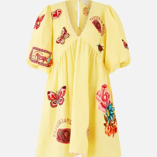 Camilla V领泡泡袖短款连衣裙