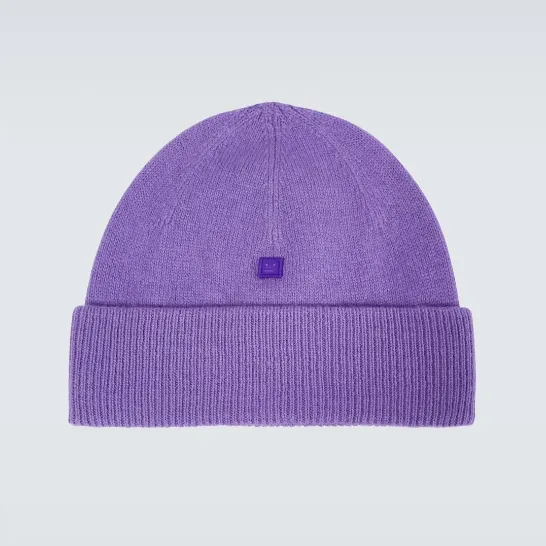ACNE STUDIOS 徽标紫色羊毛针织冷帽