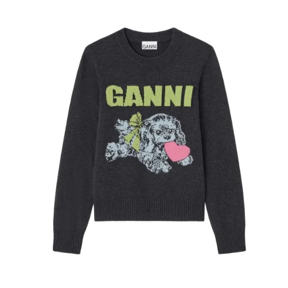 GANNI Puppy logo圆领毛衣