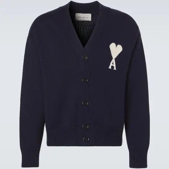 AMI PARIS 爱心徽标V领开衫