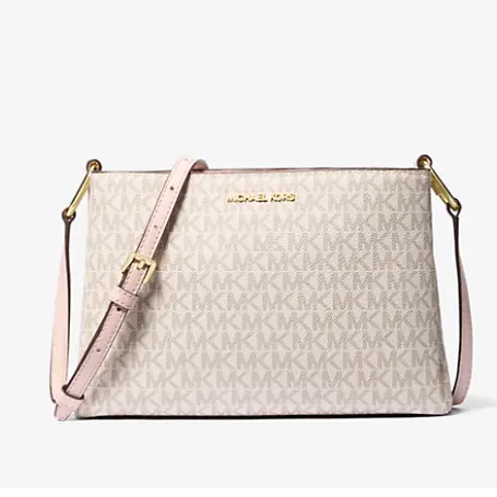 Michael Kors Trisha 中号 粉白老花斜挎包