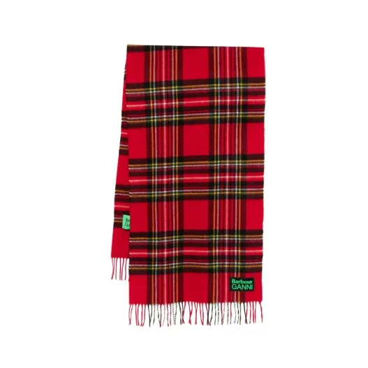 Barbour x Ganni 红色格纹流苏围巾