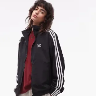 Adidas Originals 阿迪达斯三叶草印花条纹黑色外套