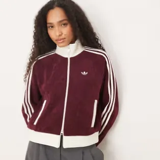 Adidas Originals 阿迪达斯酒红色三叶草印花外套