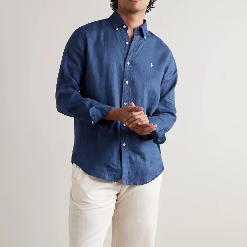 POLO RALPH LAUREN 拉夫劳伦海军蓝亚麻衬衫