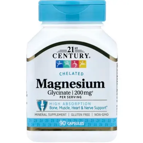 满额7.5折！21st Century 螯合甘氨酸镁 200 毫克 90 粒胶囊