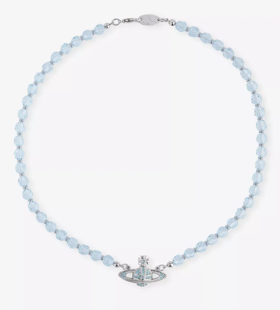 清冷女神范！Vivienne Westwood 西太后 蓝水晶土星项链