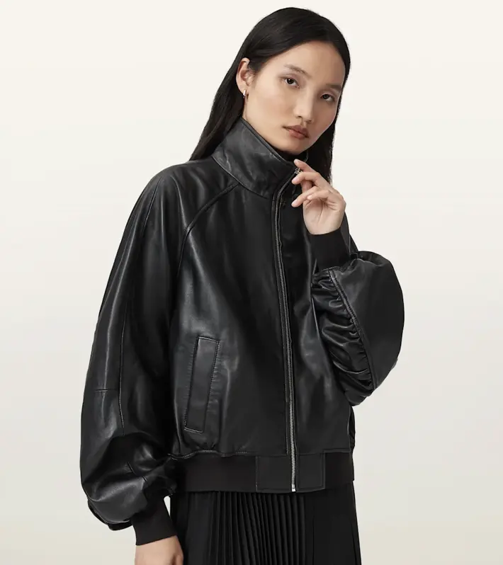 AllSaints Felda 真皮棒球夹克