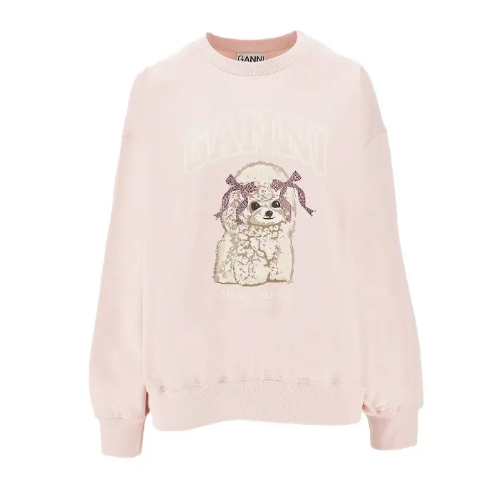 Ganni 粉色小狗圆领卫衣