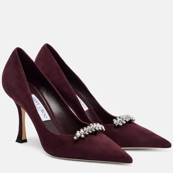 Jimmy Choo Belinda 90 酒红色绒面高跟鞋