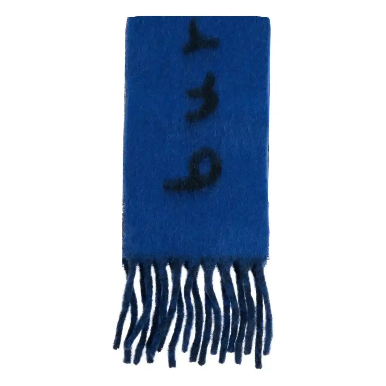 Burberry 巴宝莉蓝色logo细节流苏边围巾