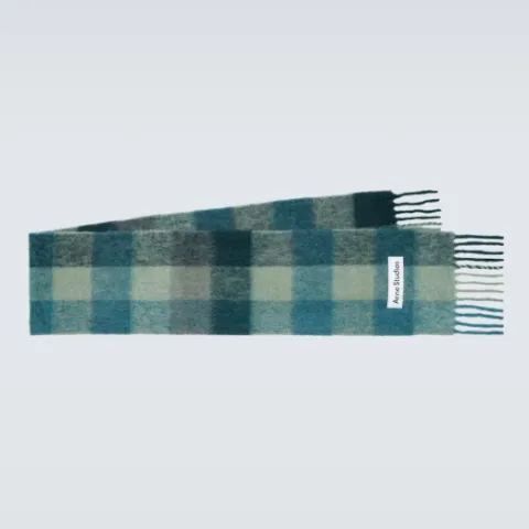 ACNE STUDIOS 蓝绿格纹流苏围巾