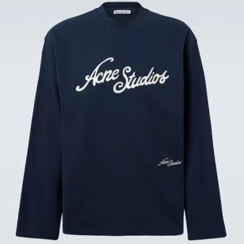 ACNE STUDIOS 海军蓝字母徽标长袖T恤