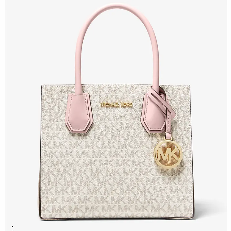 满$150享额外8折！Michael Kors Mercer 中号粉白老花风琴包