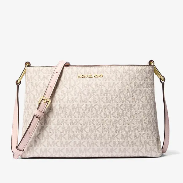 满$150享额外8折！Michael Kors Trisha 中号 粉白老花斜挎包